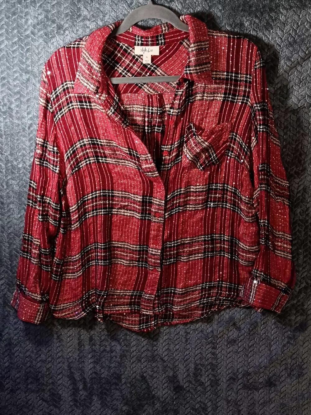 Style & Co. Red Plaid Button Down Shirt with Pocket